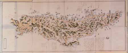 江戸時代　越後味方村白根付近　彩色古地図　和紙裏打　長さ196cm 江戸時代越後味方村白根付近彩色古地図和紙裏打長さ196cm