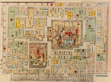 「御築地内図（内裏図）」寿徳堂刊 彩色木版図 1枚|禁中図 古地図 御所 和本 御築地内図（内裏図）」寿徳堂刊 彩色木版図 1枚|禁